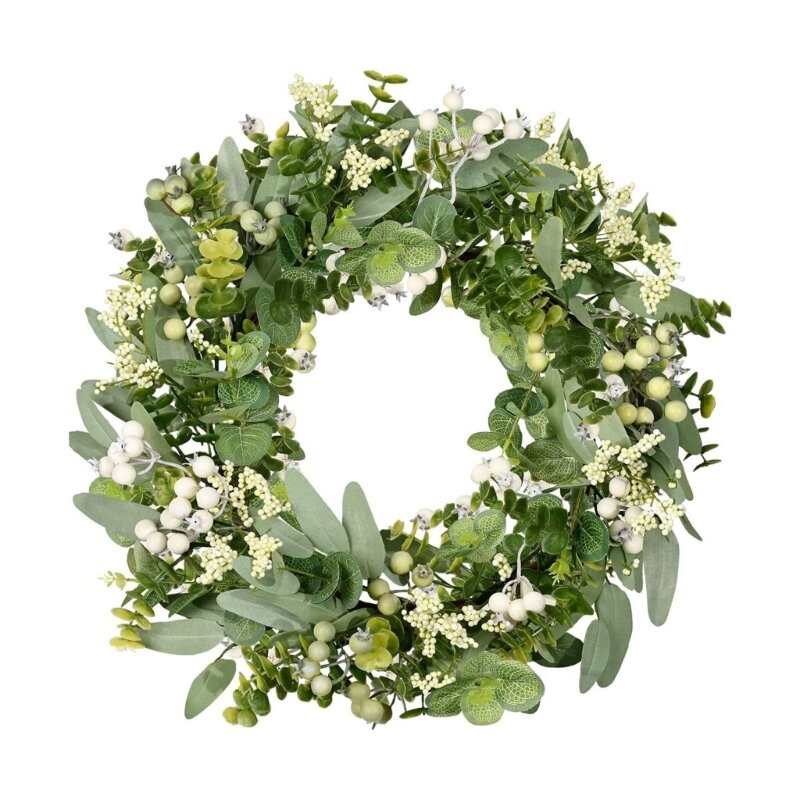 Mixed Artificial Round Eucalyptuses Leaves Berries and Flower for Vase Floral Wreath Bouquets Wedding Green Decoration