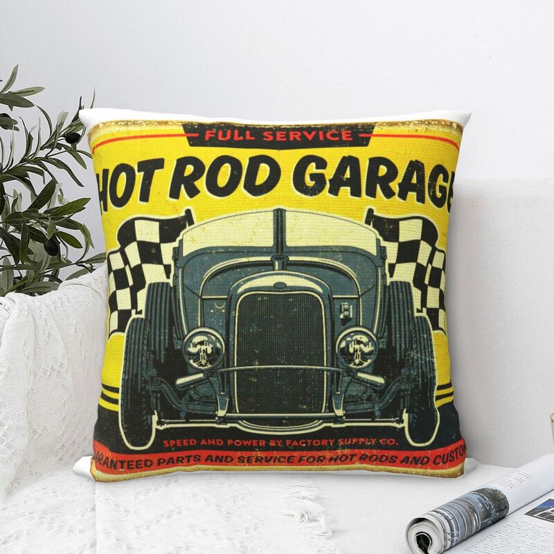Hotrod-funda de almohada cuadrada de garaje para sofá