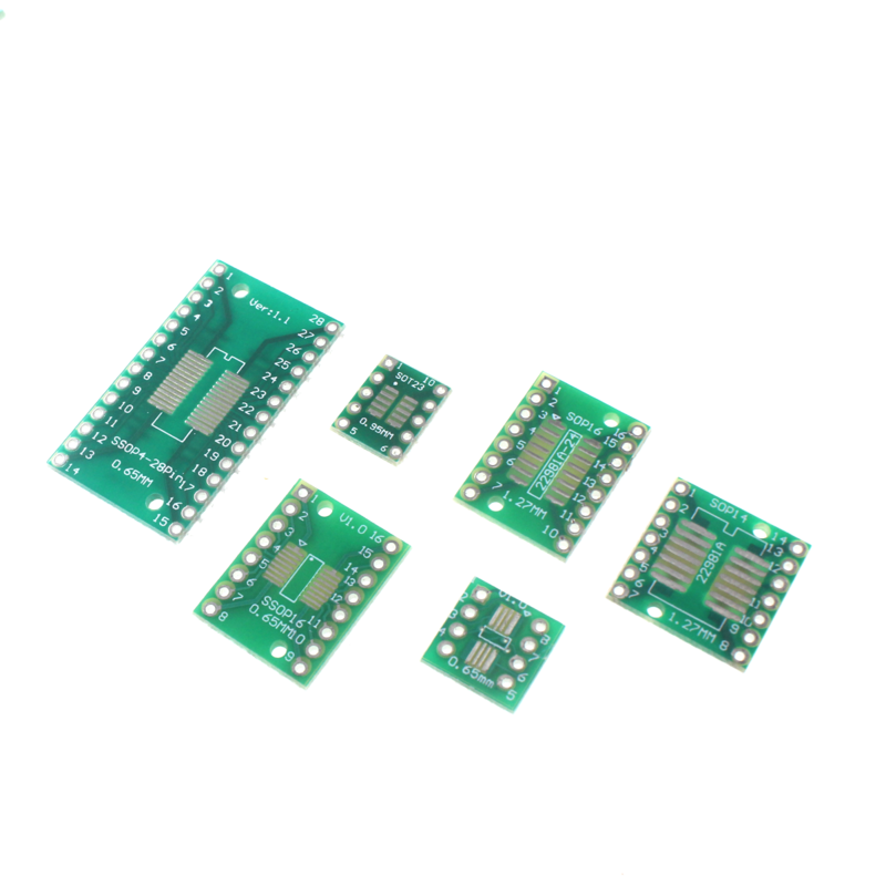 طقم لوحة PCB مع محول SMD لتحويل DIP ، لوحة محول ، SOP ، MSOP ، TSSOP ، SOT23 ، 8 ، 10 ، 14 ، 16 ، 20 ، 28 ، SMT إلى DIP ، 5 قطعة ، 10 قطعة