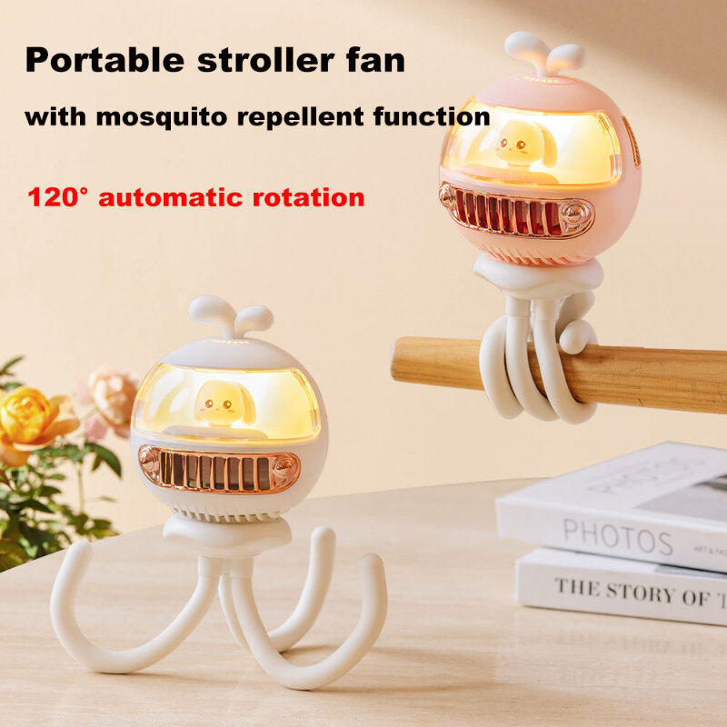 Baby Portable Stroller Fan USB Rechargeable 3600mAh Battery Operated Mini Octopus Wireless Outdoor Summer Air Cooler Hand Fan