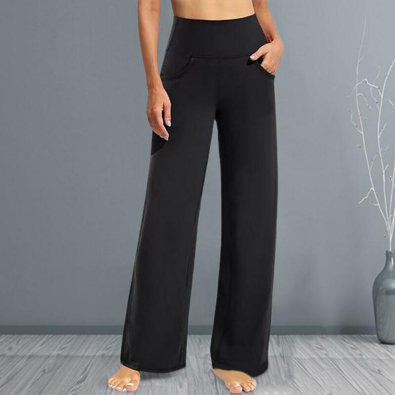 Pantaloni da Yoga con 2 tasche laterali pantaloni da Yoga a vita alta da donna alla moda con tasche laterali pantaloni da salotto a gamba larga per Streetwear