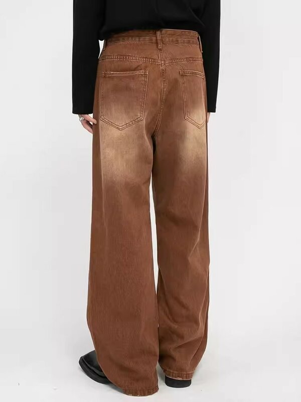 REDDACHiC Grunge Y2k мужские мешковатые джинсы с эффектом потертости, ковбойские коричневые потертые джинсовые брюки с широкими штанинами, винтажная одежда