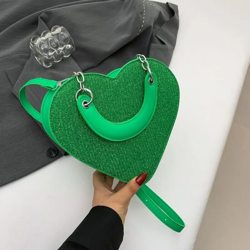 Cute Love Heart Handbag Luxury Diamond Evening Clutch Bag Fashion Small Crossbody Purse For Women Silver Leather Shoulder Bag