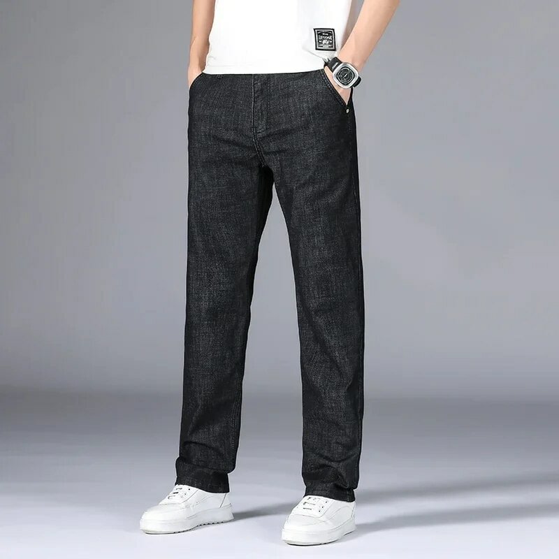 2024 Männer Mode Business klassischen Stil Jean gerade elastische Baumwolle Jeans Jeans hose Büro formelle Hose