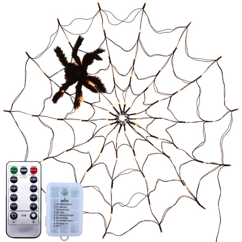 H55E Halloween LED Web String Light with Remote Control Net Mesh Decor