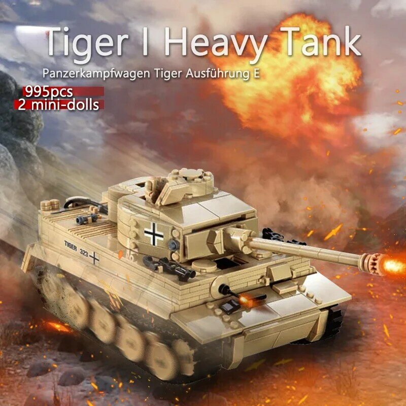 995Pcs WW2 Tiger Heavy Tank บล็อกตัวต่อทหารชุดอิฐอาวุธสร้างสรรค์เด็กของเล่นสำหรับของขวัญเด็ก