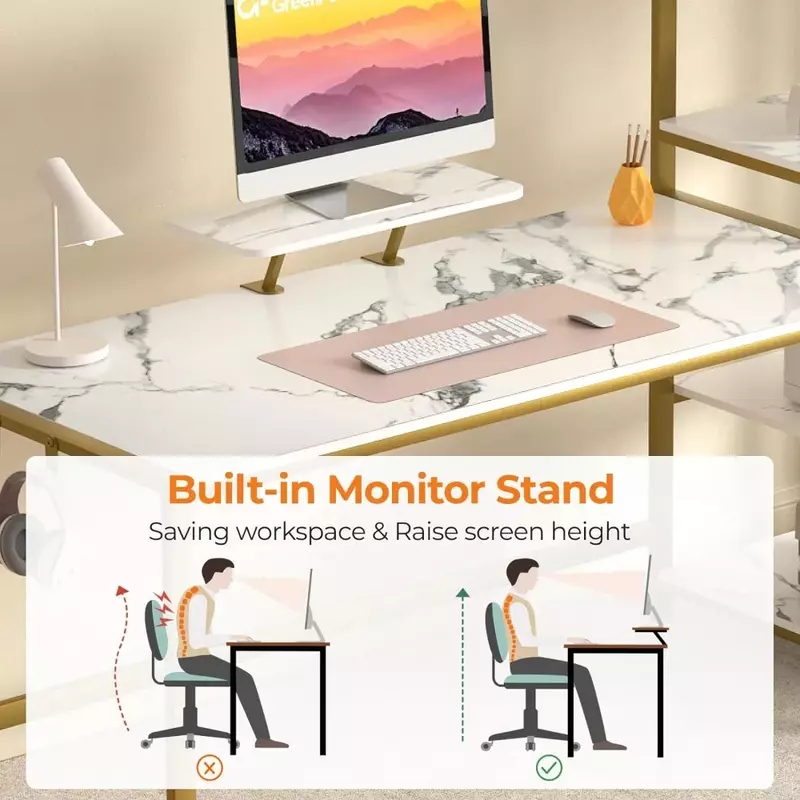 Mesa do computador com armazenamento Prateleira Impressora, Home Office Vanity Desk, Móvel Monitor Stand, 67"