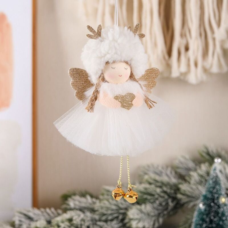 Adornos colgantes de felpa para árbol de Navidad, muñeco de Ángel de fácil uso, colgante de muñeca de Ángel, falda de gasa de felpa linda, regalos para niños