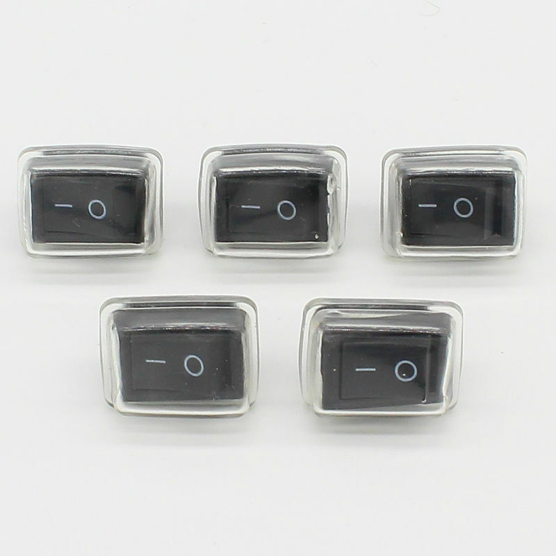 Mini interruptor de botón negro con cubierta impermeable, interruptor basculante de encendido/apagado, 6A-10A, 110V, 250V, 2 pines, 21MM x 15MM, 5 unidades por lote