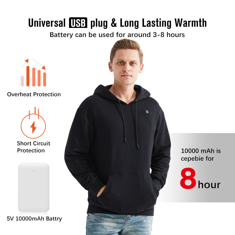 Sweter Pemanas USB Elektrik Luar Ruangan 2022 Hoodie Pakaian Hangat Musim Dingin Pria Jaket Pemanas Panas Pengisi Daya Pakaian Olahraga