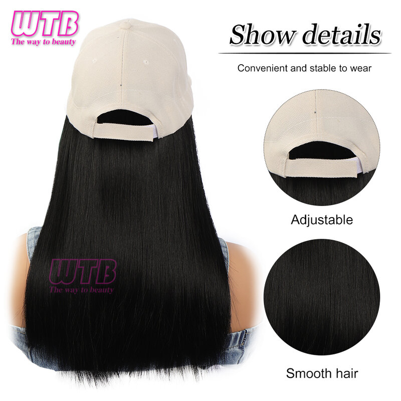 WTB Baseball cap wig Synthetic Wigs Hat Long Straight Hair Wigs For Women connect Hat One Piece Wig Hat adjustable