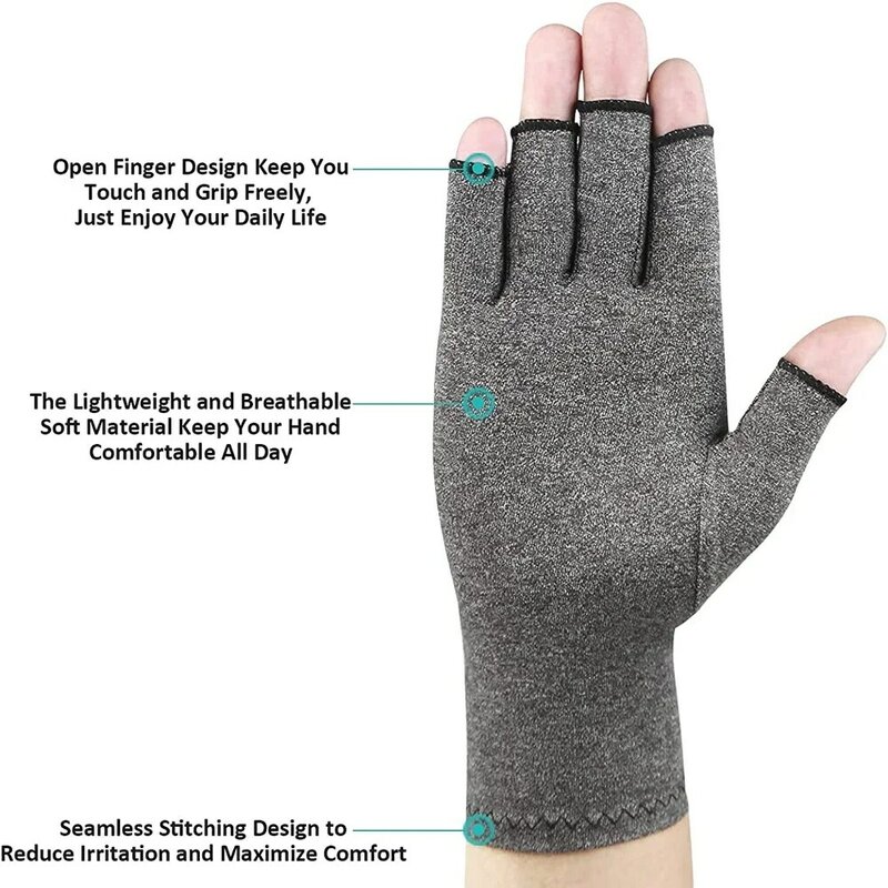 1 пара компрессионных перчаток при артрите для облегчения ревматоидного артрита, запястного туннеля, боли в суставах, открытых безпальцевых перчаток, поддержки запястья