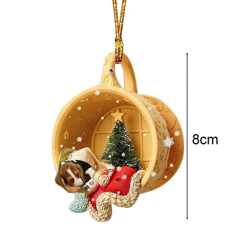 Hiasan pohon Natal anjing cangkir 3D dekorasi mobil rumah meriah akrilik ornamen pagar datar Noel Navidad