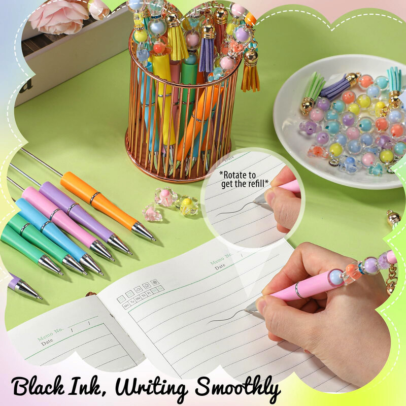 Plástico Beadable tinta preta talão canetas, DIY fazendo canetas, canetas frisadas, 24pcs