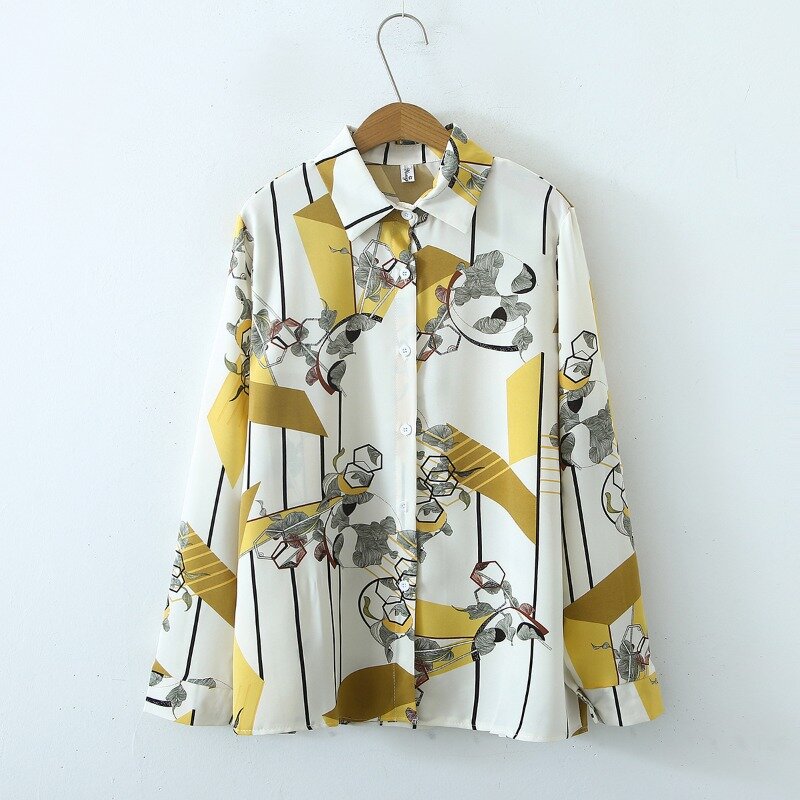 Blusa de gasa de manga larga con botones para mujer, camisa con cuello vuelto, informal, holgada, para otoño, 2023