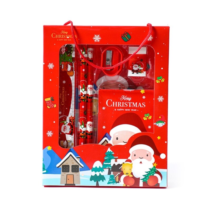 Set regalo cancelleria natalizia da 6 pezzi, riempitivi per sacchetti natalizi, include 2 matite natalizie, gomma, righello,