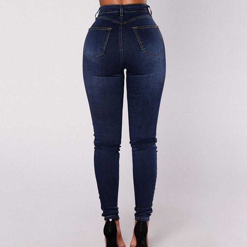 2022 Women Jeans High Waist Buttons Decoration Shaping Pockets Push Up Fashion Skinny Double-breasted Pencil Jeans Streetwear