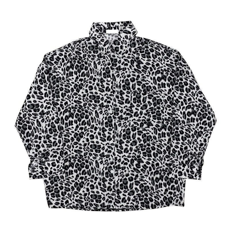 QWEEK, леопардовая винтажная рубашка Y2K, Женская Корейская популярная блузка с длинным рукавом, Весенняя Повседневная шикарная одежда для пар, уличная одежда