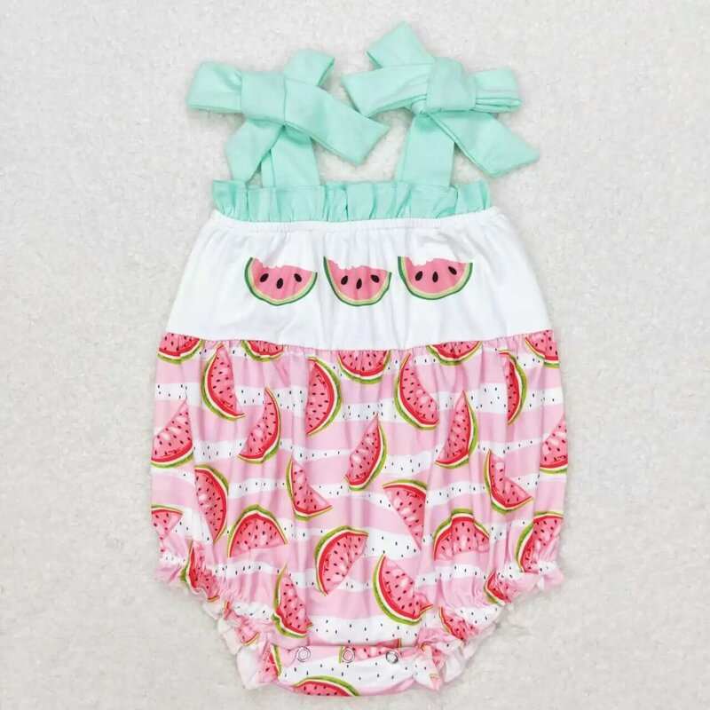 Niemowlę dziewczynki różowy arbuz pajacyki odzież noworodka butik hurtownia dziecko śliczne bąbelki bez rękawów letni kombinezon gorąca sprzedaż