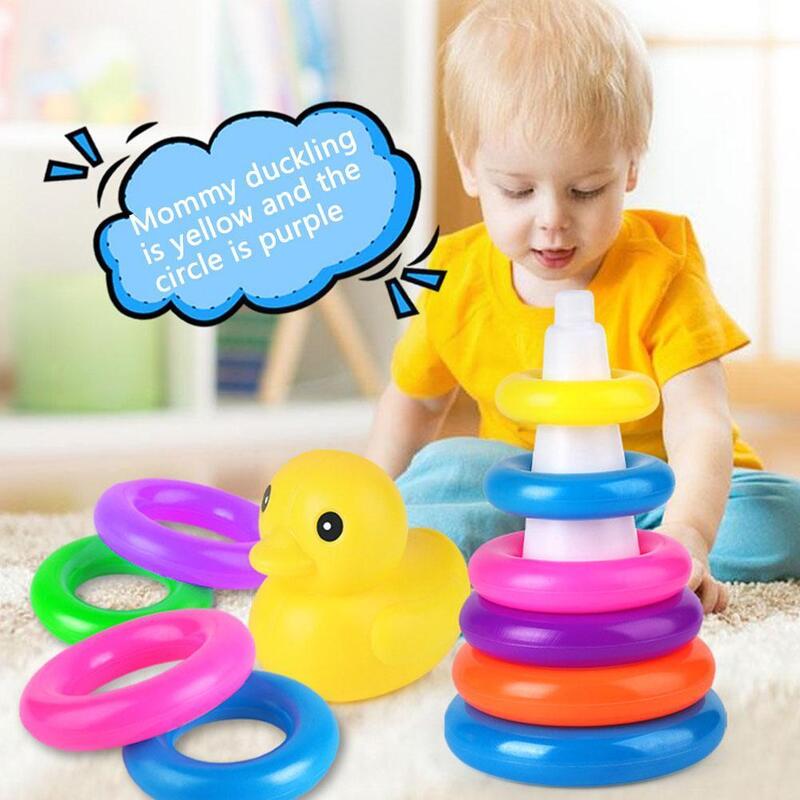 AdTosYellow-Tour de canard empilable pour enfants, jouets de jeu de baignoire pour tout-petits, anneaux empilables de documents, cadeau pour bébé, standard
