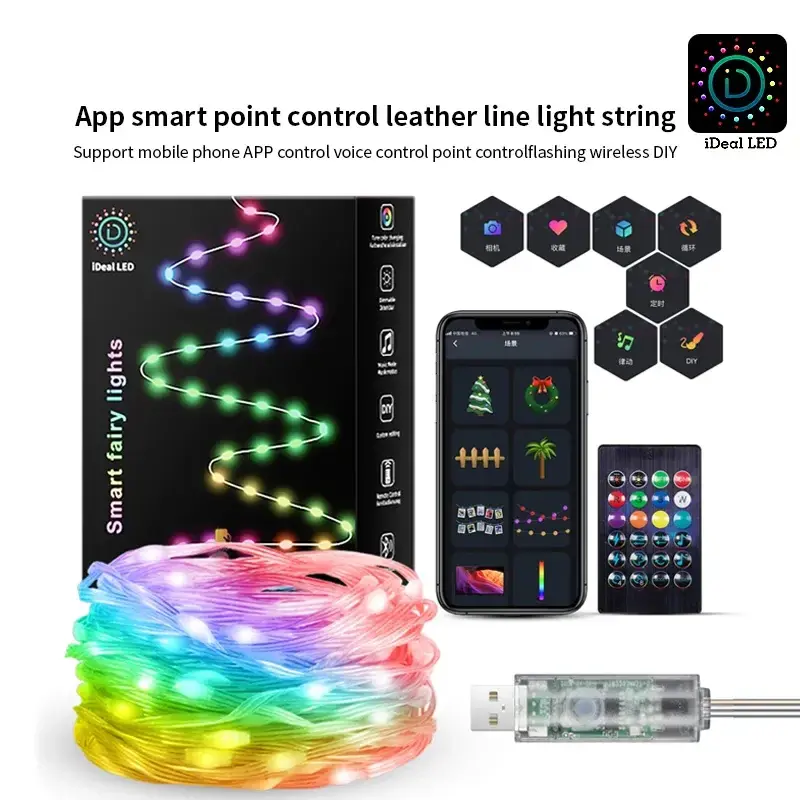 Dreamcolor USB LED String Lights com Smart App, Fairy Guirlanda, Luzes de Natal, Picture Display, Decoração DIY, 5m, 10m, 20m