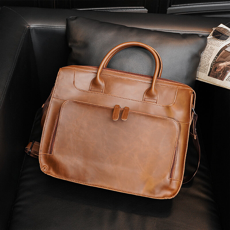 Mode Männer Business Leder Aktentasche Luxus Crossbody-tasche Schulter Messenger Büro Handtasche 14 Zoll Portfolio für Dokument