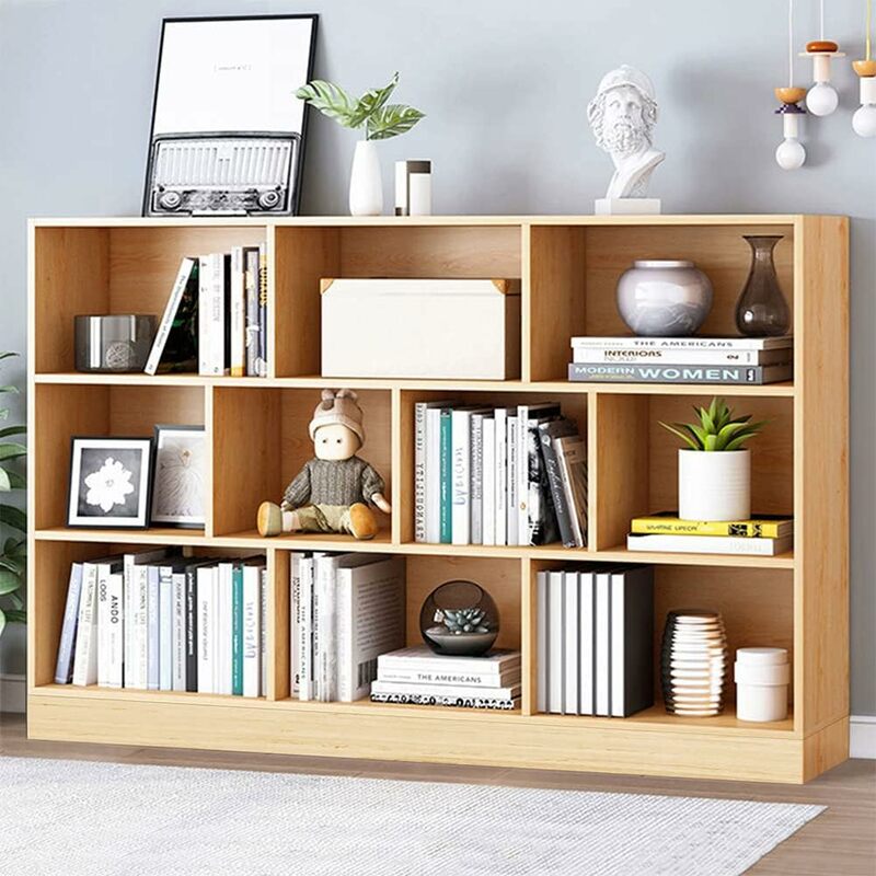 Open Bookshelf Low bookshelf - wooden triple floor standing display organizer, pear yellow