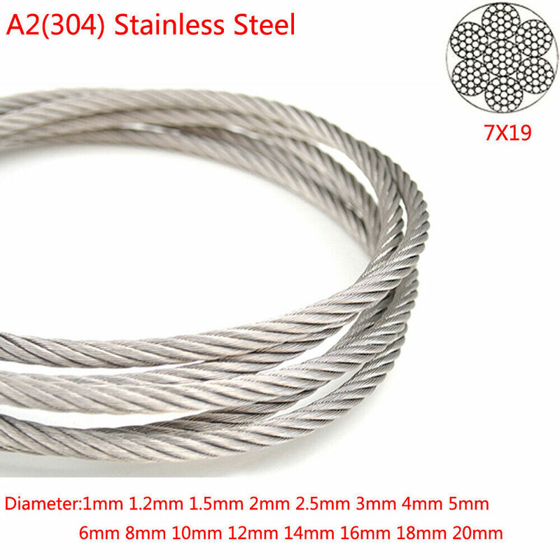 О2 (304) Нержавеющая сталь 7x19 нитей 1 мм-20 мм сердечник трос подъемный металлический кабель