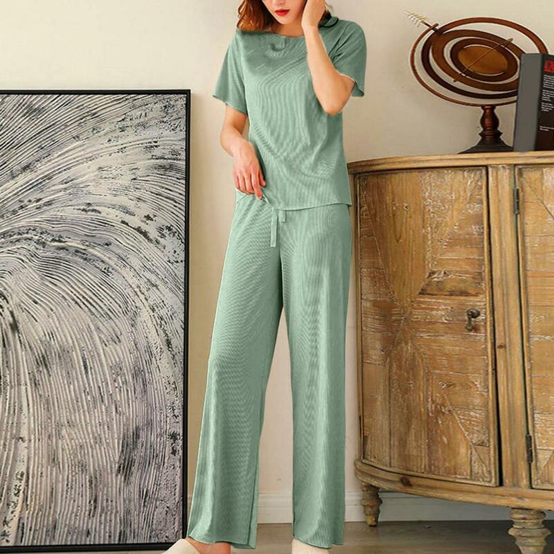 2Pcs/Set Sleepwear Set Trendy Colorfast Leisure Outfit Summer Loose Fit Pure Color Loungewear Daily Wear
