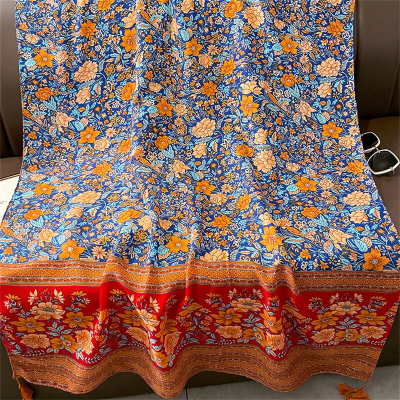 The Four Seasons Windproof Beach Towel, New 180 * 85cm Muslim Headscarf, Fashion Print Warm Bandanna Ethnic style Tassels Shawls