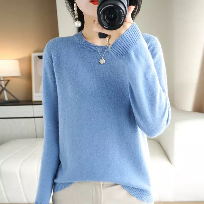Женский свитер с длинным рукавом, теплый трикотажный пуловер с круглым вырезом в Корейском стиле, мягкий джемпер, Осень-зима 2024