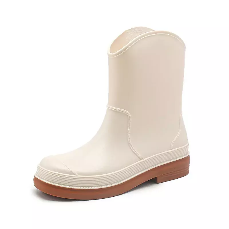 Womens Rain Boots Waterproof Spring/autumn Female Pvc Long Low Heel Slip-on Solid Fashion Non-slip Ladies Shoe 2024