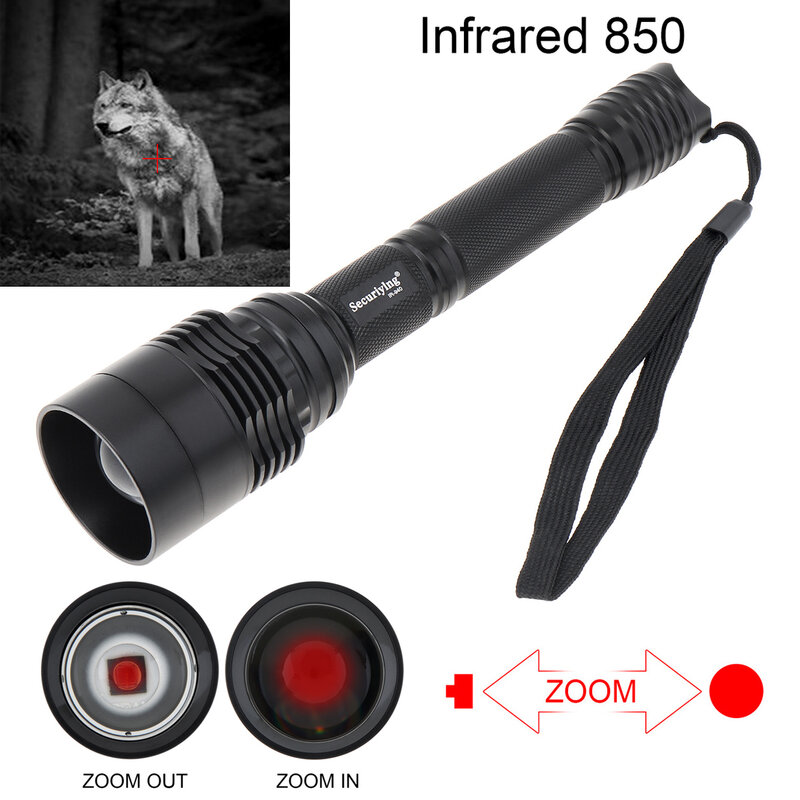 SecurityIng C11 850nm IR Flashlight Zoomable Infrared LED Tactical Light Torch for Hunting / Observation with Infrared Gear