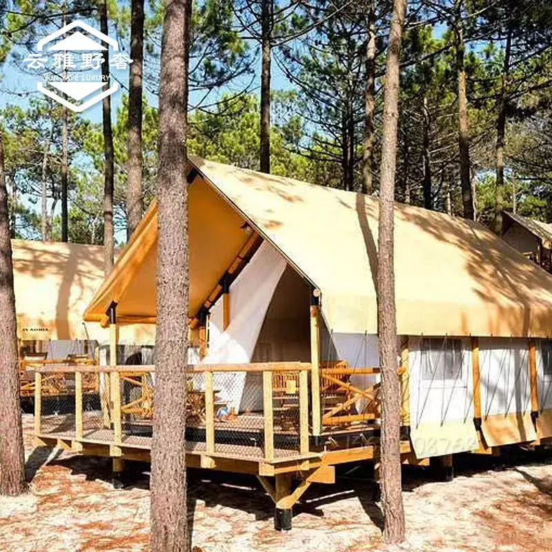 Tente d'hôtel de jambe de force en bois massif, camp extérieur, grande tente résidentielle, lumière d'hôtel de luxe, personnalisée