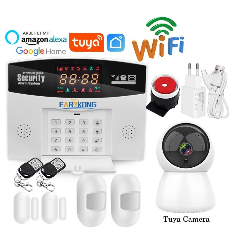 To Tuya Wifi GSM Home Burglar Alarm System 433MHz Detector Alarm Support GSM SIM Card Voice Intercom Wifi Tuyasmart Smart Life