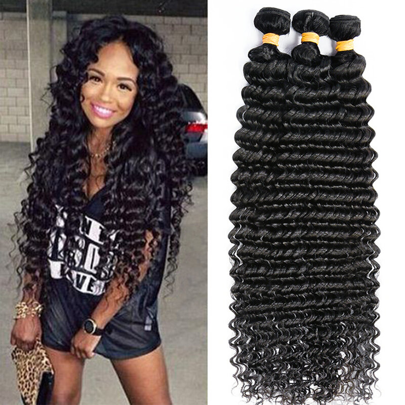 Indian Deep Wave Human Hair Bundles Unprocessed Raw Virgin Weave Curly Wave Human Hair Extensions Natural Color 30Inch Wholesale