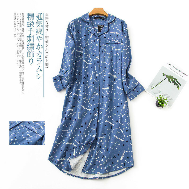 Fdfklak – robe de nuit en coton pur pour femme, tenue décontractée à manches longues, grande taille, pour le Service à domicile, collection automne-hiver