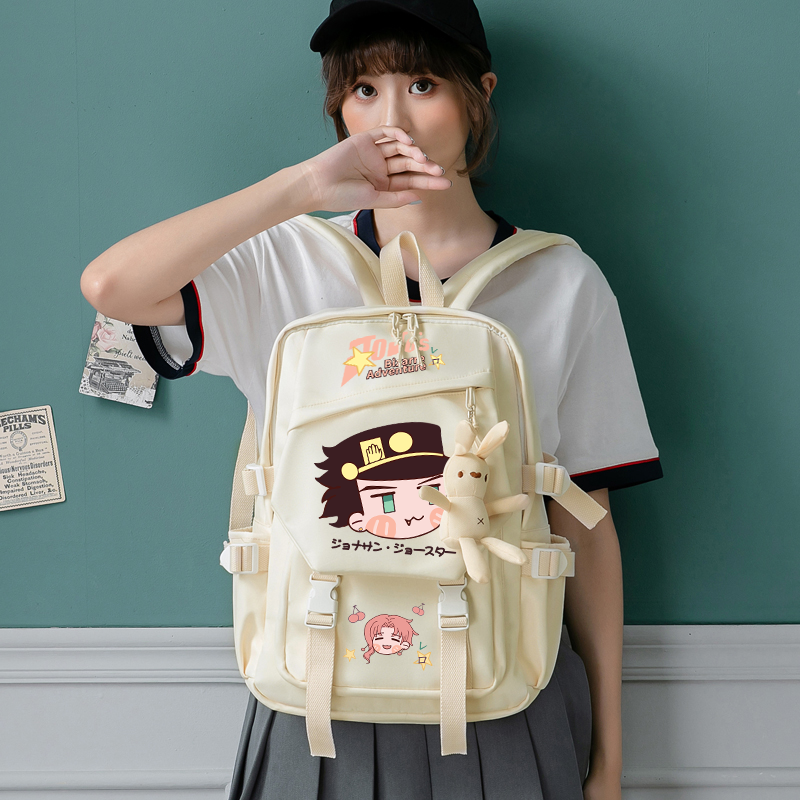 Novo jojo bizarro aventura anime cosplay kujo jotaro bonito dos desenhos animados bolsa preto branco mochila saco de escola