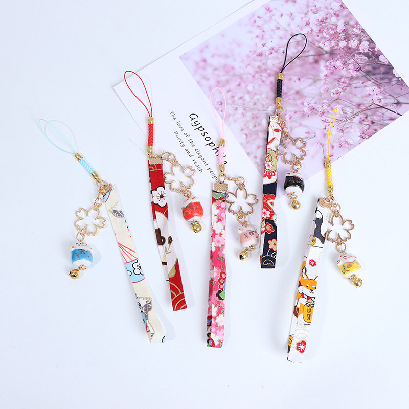 Phone Strap Lanyards Daisy Flower Cat Bell Mobile Phone Hang Rope Charm Decor