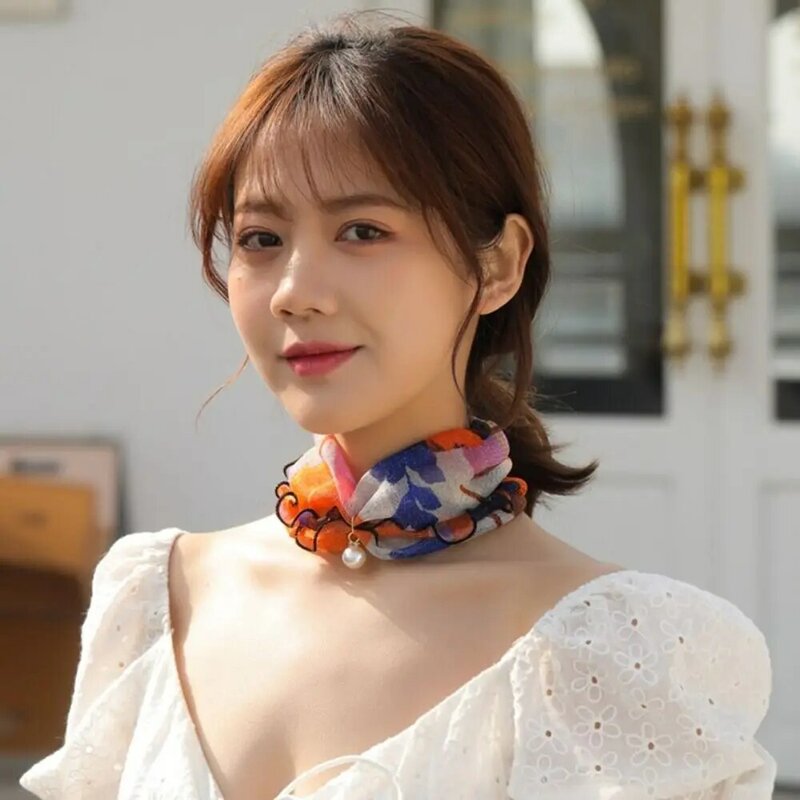 Stripe Wraps Sunscreen Scarf Printing Ruffle Edge Elastic Hair Band Korean Style Scarves Printed Scarf Summer Bib Female Shawl