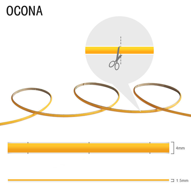 Ocona 4Mm Super Dunne Cob Led Strip Lampjes Voor Home Decor 480Leds/M Hoge Dichtheid Flexibele Tape Light 12V 24V Warm Wit Dimbaar
