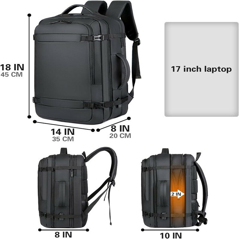 확장 가능한 USB 충전 여행 배낭, 대용량 비즈니스 방수, 내구성 17 인치 컴퓨터 배낭, 40L, 신제품