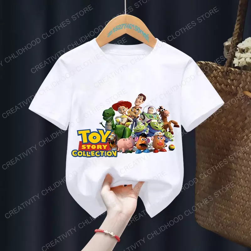 Camiseta de Toy Story para niños y niñas, ropa de Woody, Buzz Lightyear, Kawaii, manga corta, dibujos animados de Anime, informal