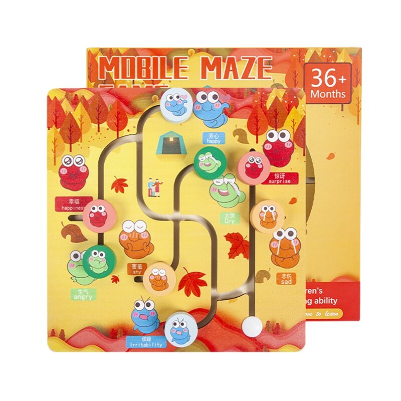 Mainan edukasi kayu labirin Tble ekspresi serangga lucu emoji warna balita edukasi dini A