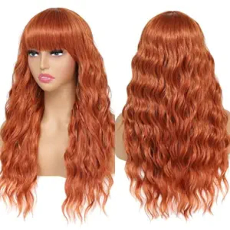 Parrucca riccia ondulata lunga arancione sporca con frangia estensioni dei capelli soffici alla moda per le donne accessori per capelli personalizzati per l'uso quotidiano