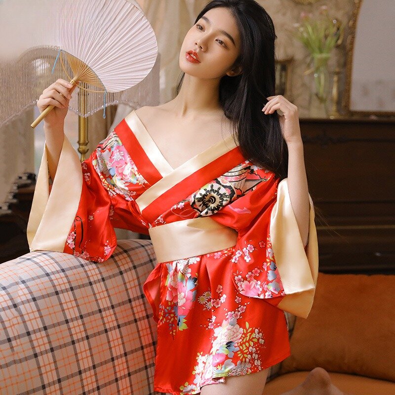 Gaun boneka bayi KIMONO Jepang, kostum eksotis Cosplay permainan peran dewasa, Lingerie jubah mandi pakaian tidur piyama Kimono seksi