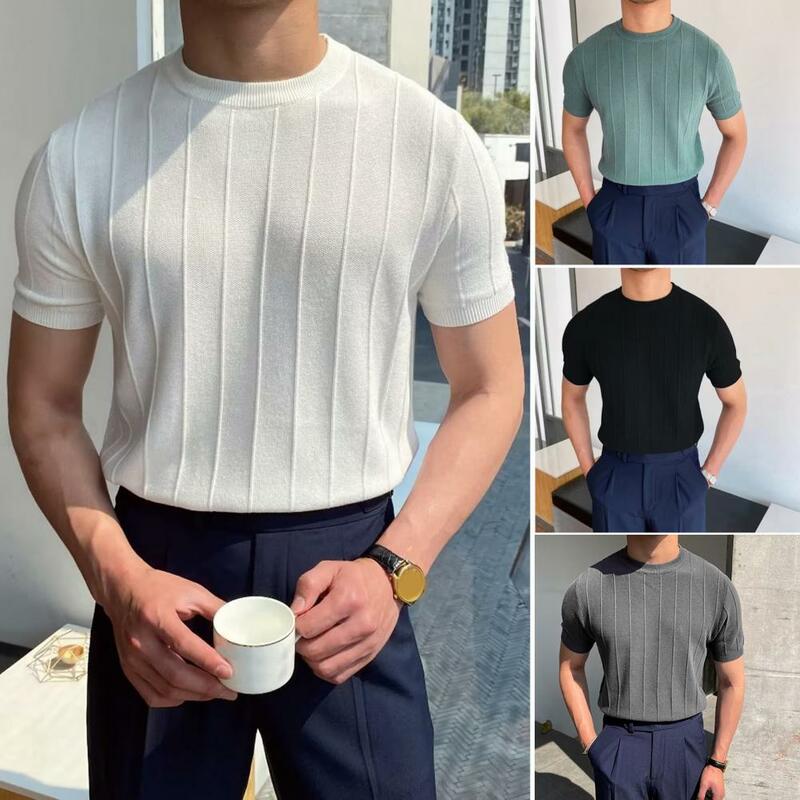 Men Solid Color T-shirt Men's Slim Fit Solid Color Summer T-shirt for Gym Sports Round Neck Short Sleeves Casual Top