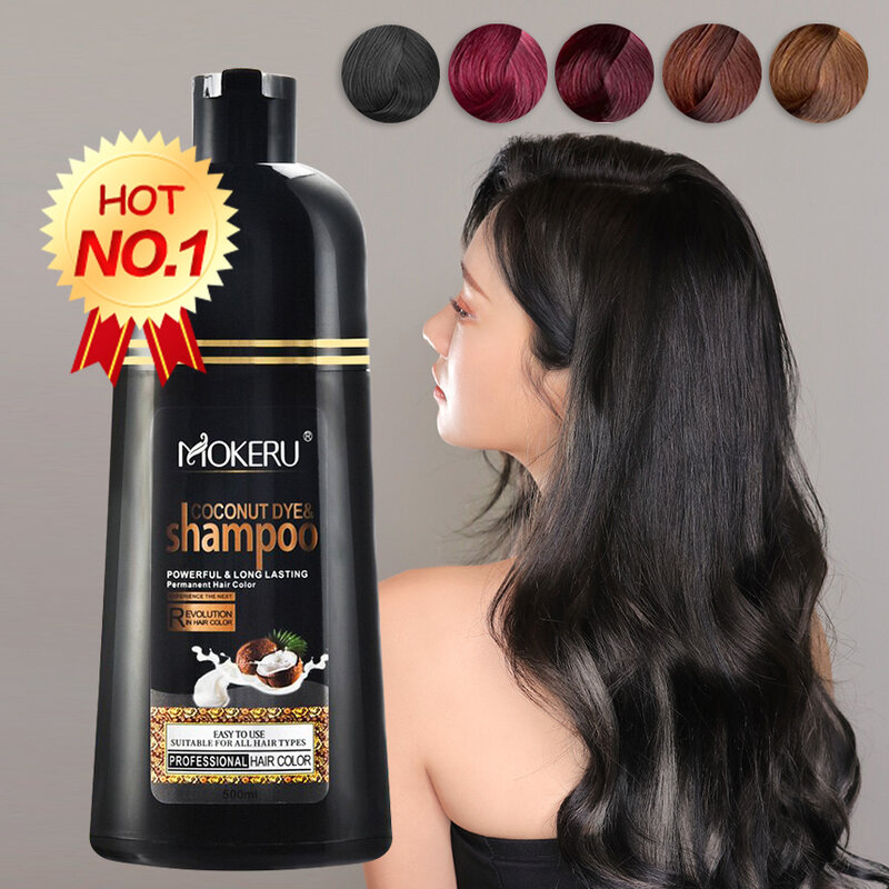 500Ml Mokeru Natuurlijke Organische Zwarte Haarverf Shampoo Die Grijs Haar Kokosolie Essentie Permanente Haarkleur Dye Shampoo