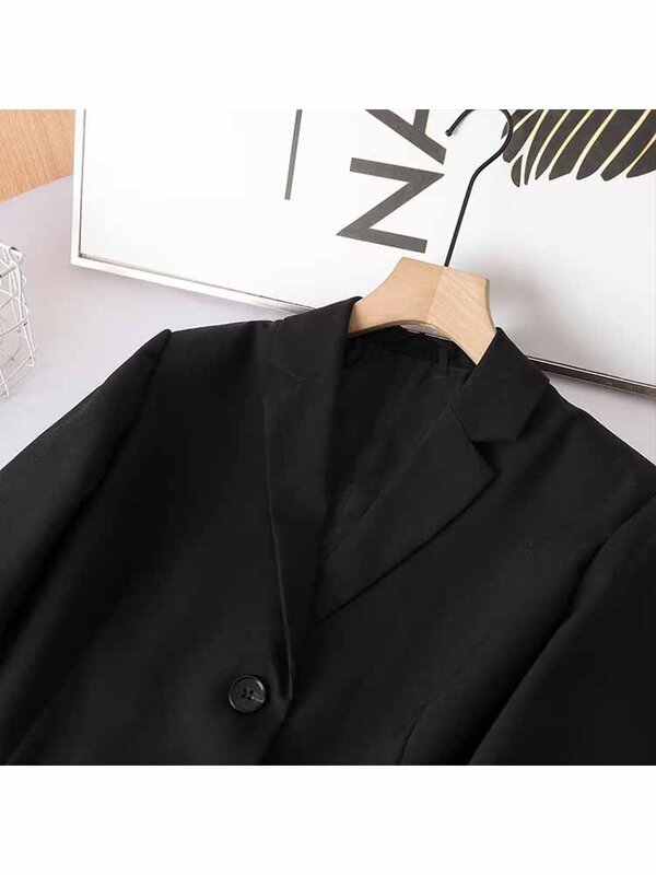 Women 2023 New Fashion Cropped Single Breasted Black Slim Blazer Coat Vintage Long Sleeve Female Outerwear Chic