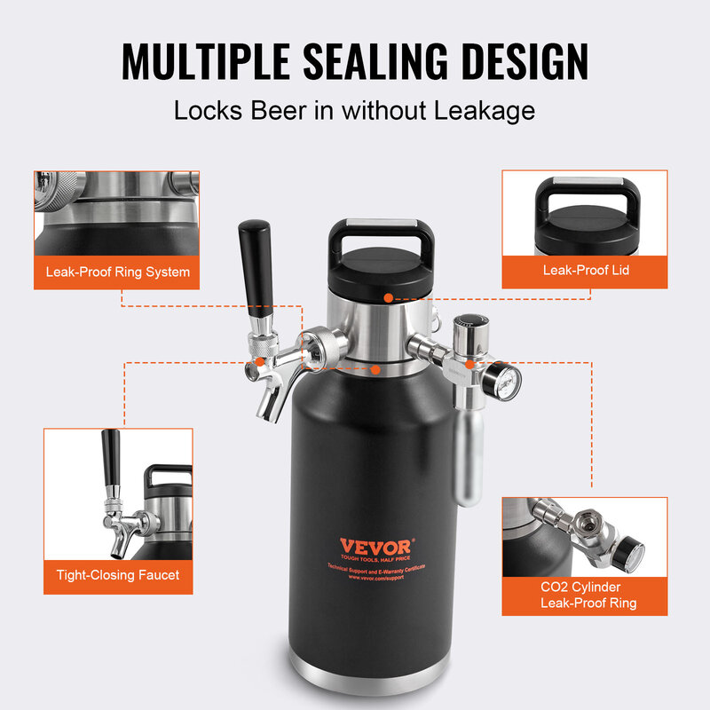 VEVOR-Beer Growler Tap System, aço inoxidável 304 com exibição de pressão, anel à prova de vazamento para rascunho, Homebrew Craft Beer